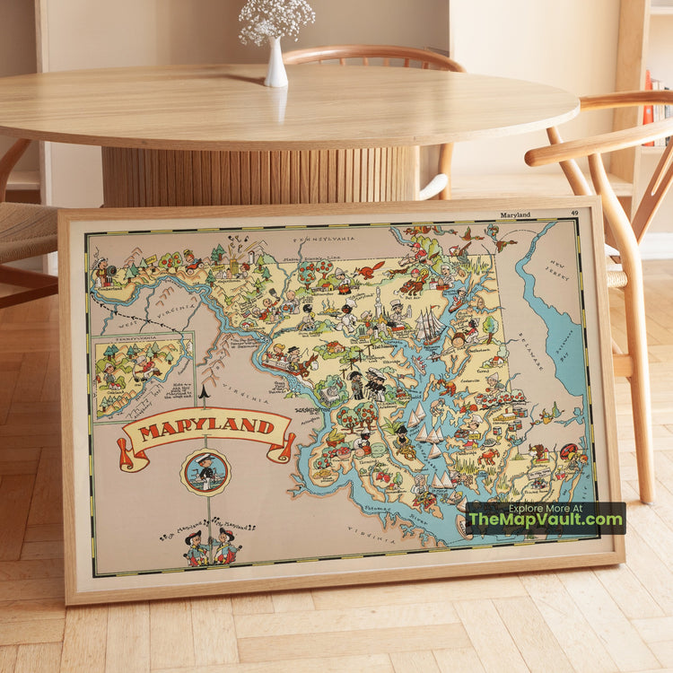 Maryland Map 1935 Pictorial Print - Baltimore, Annapolis, Frederick - image 1