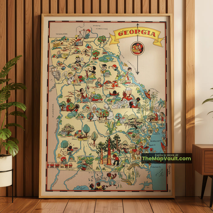Georgia Map 1935 Pictorial Print - Atlanta, Savannah, Augusta - image 1