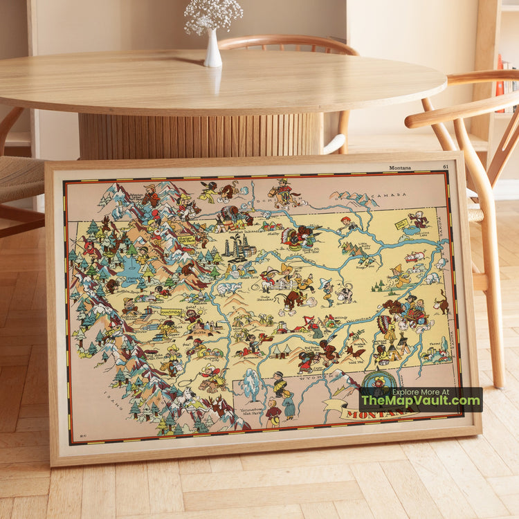 Montana Map 1935 Pictorial Print - Butte, Helena, Missoula - image 1