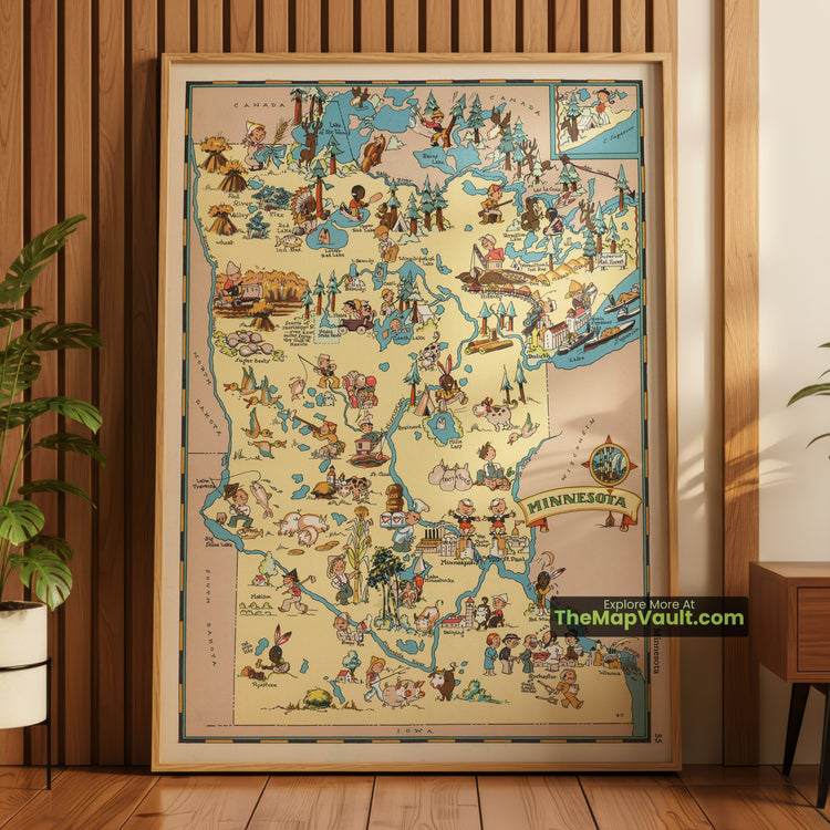 Minnesota Map 1935 Pictorial Print - Minneapolis, St. Paul, Duluth - image 1