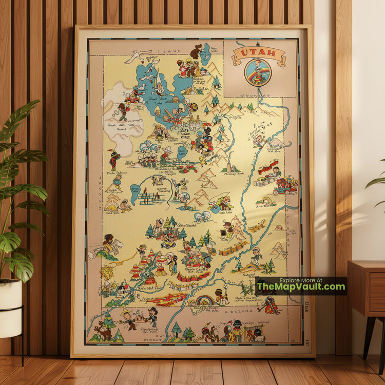 Utah Map 1935 Pictorial Print - Salt Lake City, Zion National Park, Bryce Canyon - image 1