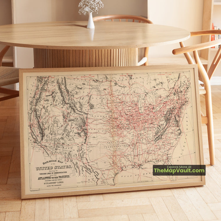 United States Map 1890 Railroad & Steamship Print - New York, Chicago, San Francisco - image 1