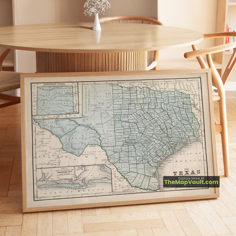 Texas Map 1865 State Print - Galveston, Austin, Houston - image 1