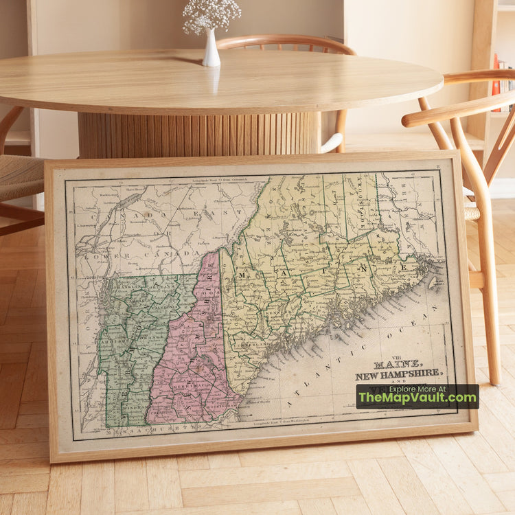 Maine, New Hampshire & Vermont Map 1865 Regional Print - Portland, Concord, Montpelier - image 1