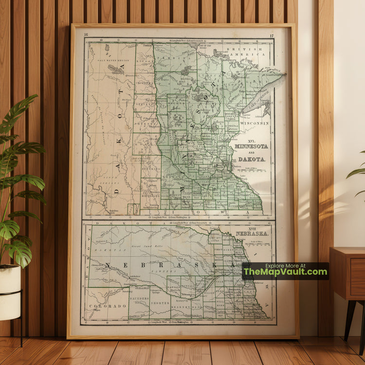Minnesota, Dakota Territory & Nebraska Map 1865 Regional Print - St. Paul, Minneapolis, Yankton - image 1