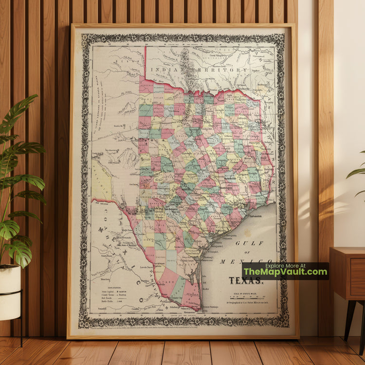 Texas Map 1858 State Print - Austin, San Antonio, Galveston - image 1