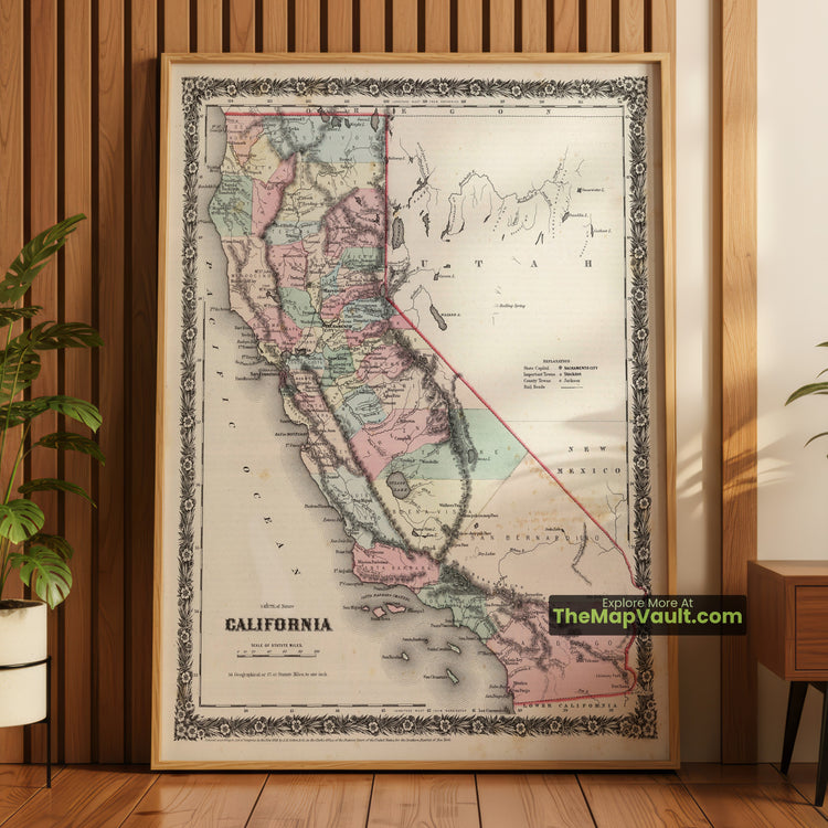 California Map 1858 State Print - Sacramento, San Francisco, Los Angeles - image 1