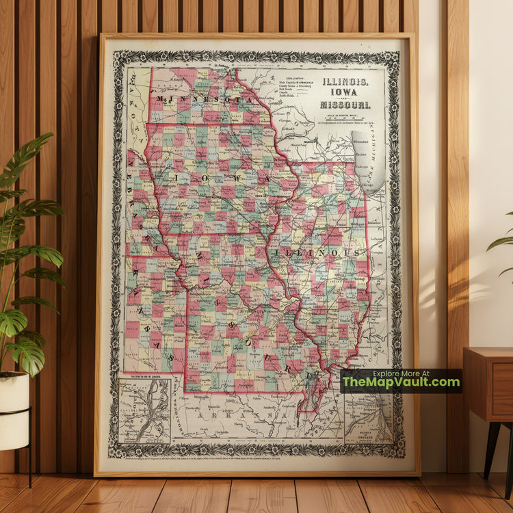 Illinois, Iowa & Missouri Map 1858 Regional Print - Chicago, St. Louis, Des Moines - image 1