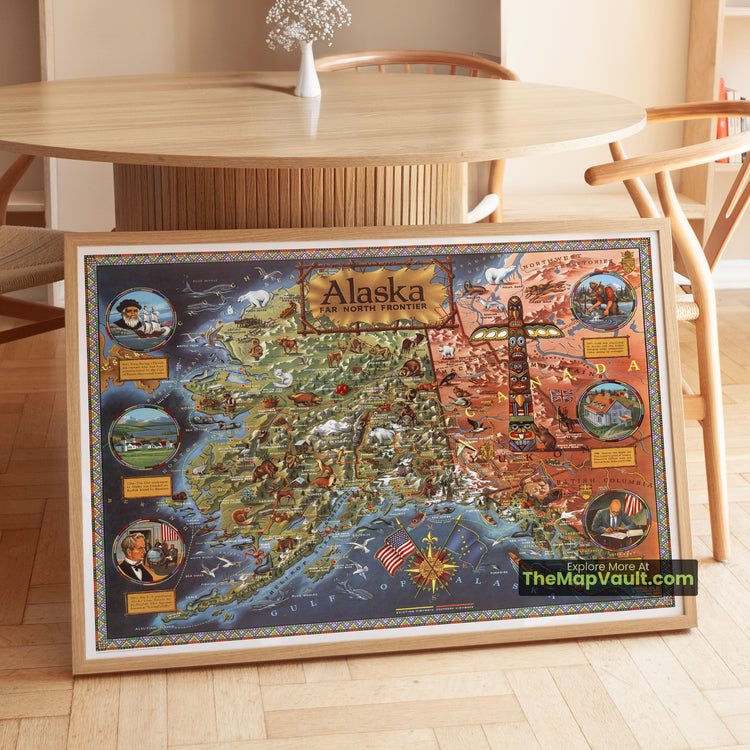 Alaska Map 1959 Pictorial Print - Juneau, Anchorage, Fairbanks - image 1