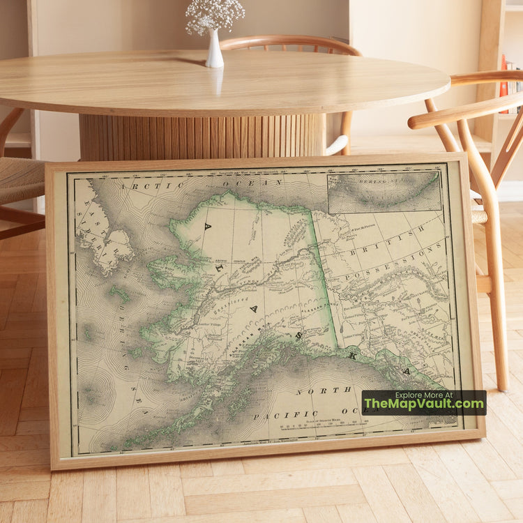 Alaska Map 1879 Territorial Print - Sitka, Fort Yukon, Aleutian Islands - image 1