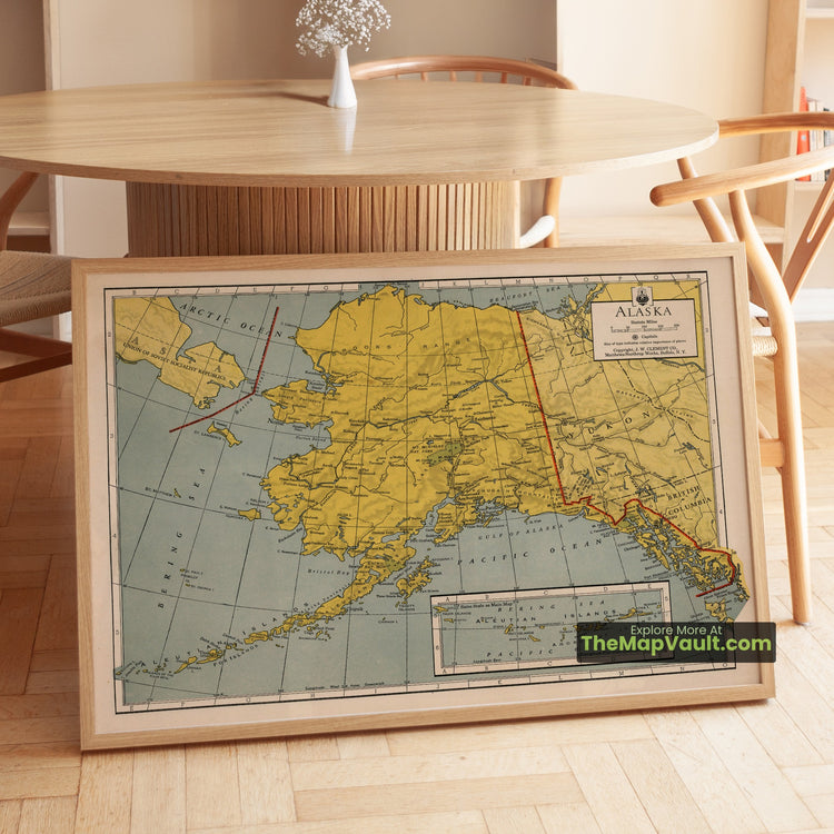 Alaska Map 1943 Territorial Print - Juneau, Fairbanks, Anchorage - image 1