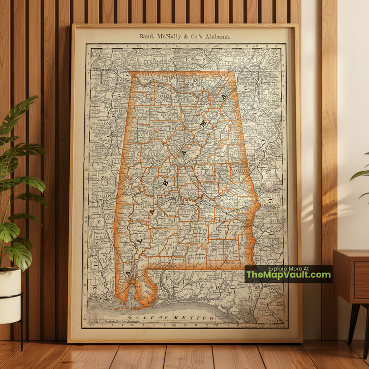 Alabama Map 1879 State Print - Montgomery, Birmingham, Mobile, Huntsville - image 1