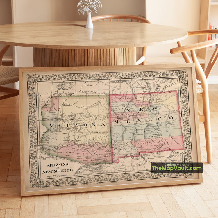 Arizona & New Mexico Map 1868 Regional Print - Tucson, Santa Fe, Prescott, Mesilla - image 1