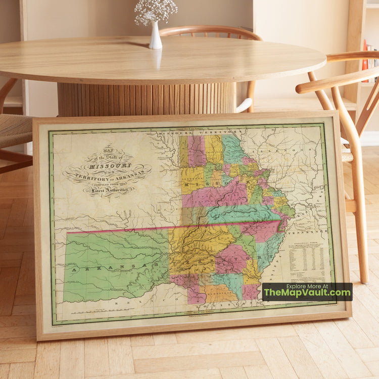 Missouri & Arkansas Map 1826 Regional Print - St. Louis, Jefferson City, Little Rock - image 1
