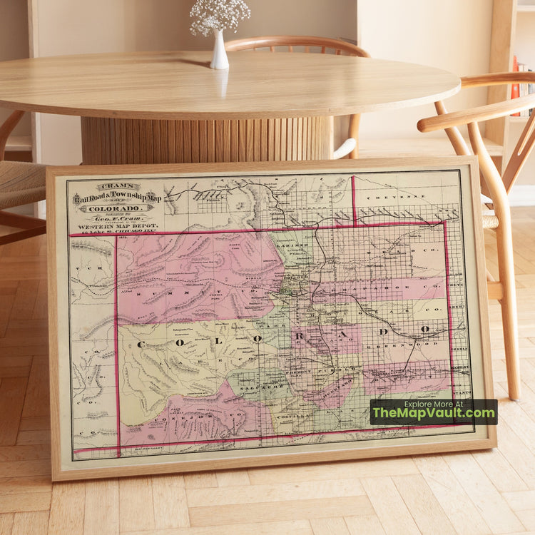 Colorado Map 1875 Railroad Print - Denver, Pueblo, Colorado Springs, Golden - image 1