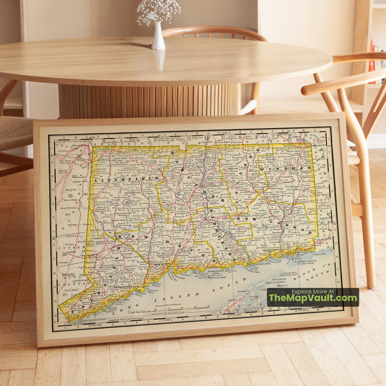 Connecticut Map 1879 State Print - Hartford, New Haven, Bridgeport, New London - image 1