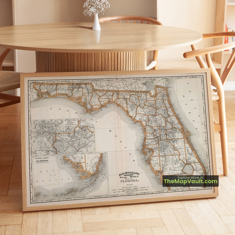 Florida Map 1892 State Print - Jacksonville, Tampa, Key West, St. Augustine - image 1
