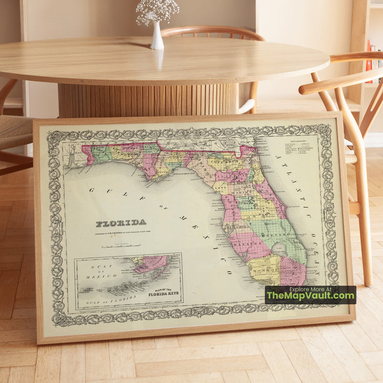 Florida Map 1856 State Print - Tallahassee, St. Augustine, Key West, Pensacola - image 1
