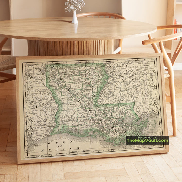 Louisiana Map 1879 State Print - New Orleans, Baton Rouge, Shreveport, Lafayette - image 1