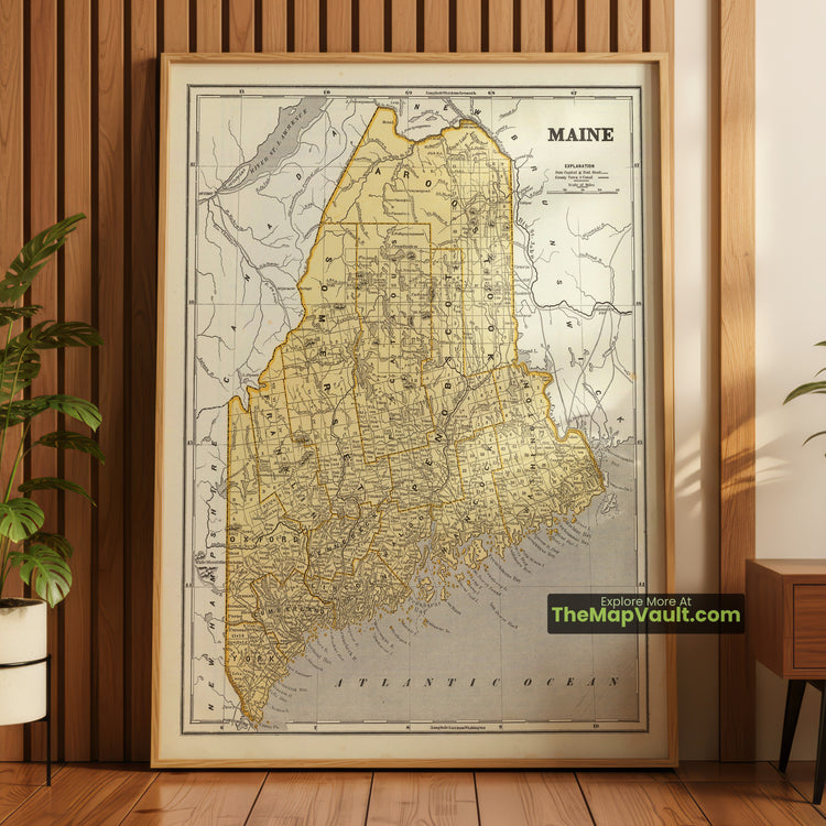 Maine Map 1845 State Print - Portland, Bangor, Augusta, Belfast - image 1