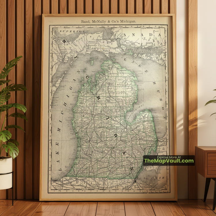 Michigan Map 1879 State Print - Detroit, Lansing, Grand Rapids - image 1