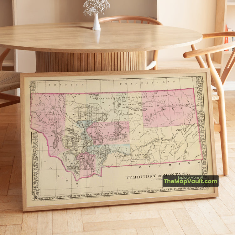 Montana Map 1880 Territorial Print - Helena, Bozeman, Fort Benton - image 1