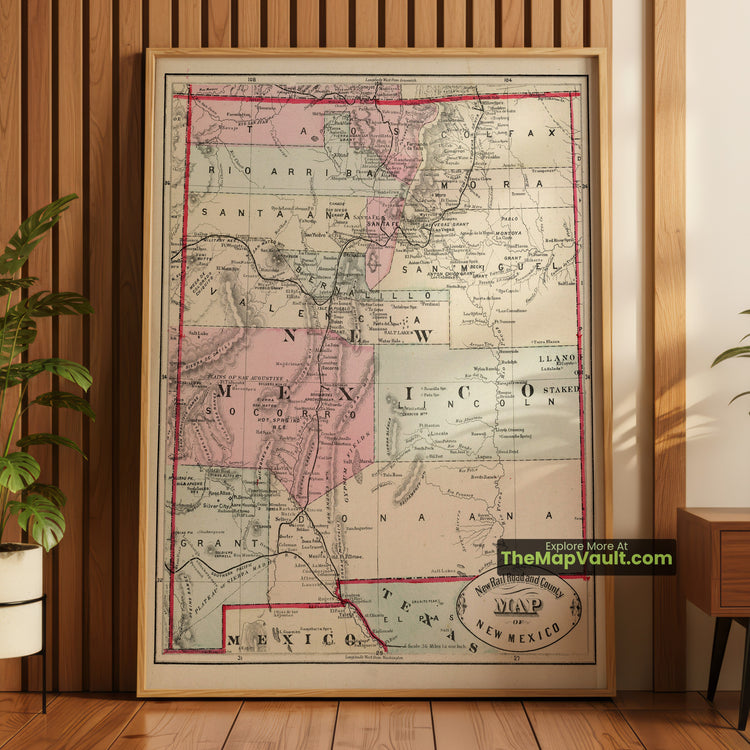 New Mexico Map 1882 Railroad Print - Santa Fe, Albuquerque, Las Cruces - image 1