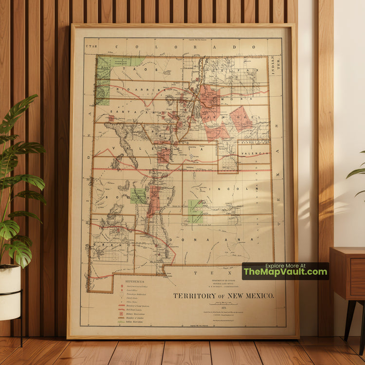 New Mexico Map 1876 Territorial Print - Santa Fe, Taos, Albuquerque - image 1