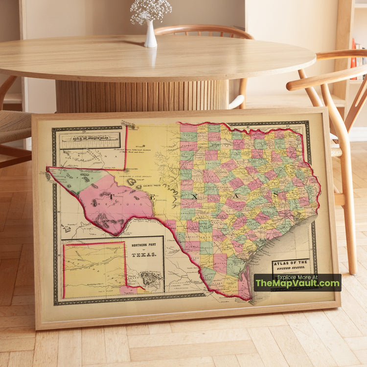 Texas Map 1873 State Print - Austin, Houston, San Antonio - image 1