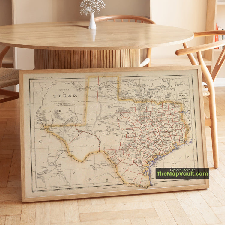 Texas Map 1857 State Print - Austin, Houston, Galveston, Corpus Christi - image 1