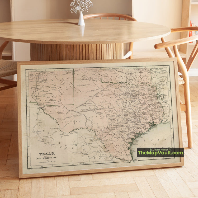 Texas & New Mexico Map 1856 Regional Print - El Paso, Presidio, Santa Fe - image 1