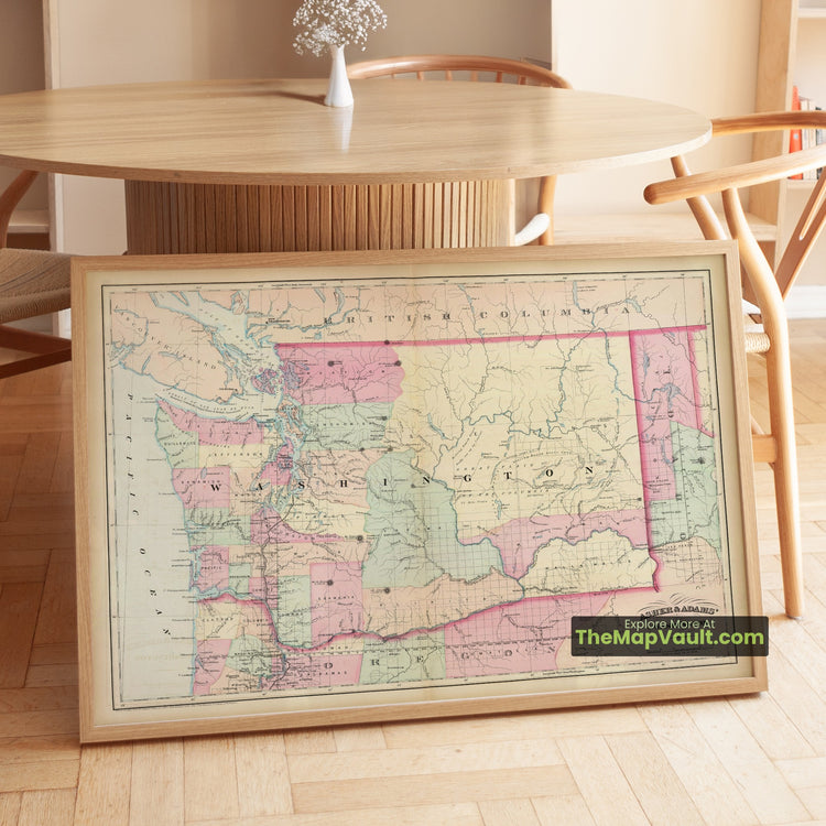 Washington Map 1874 Territorial Print - Olympia, Walla Walla, Vancouver - image 1