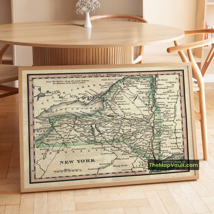 New York Map 1828 State Print - New York City, Albany, Buffalo - image 1