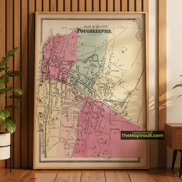 Poughkeepsie, New York Map 1867 City Plan - Poughkeepsie, Hudson River, Dutchess County - image 1