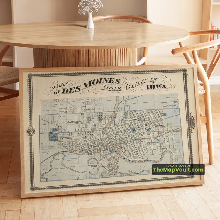 Des Moines, Iowa Map 1875 City Plan - Des Moines, Polk County, Des Moines River - image 1