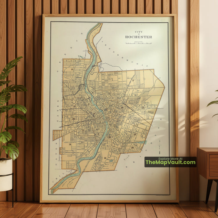 Rochester, New York Map 1895 City Plan - Rochester, Genesee River, Erie Canal - image 1