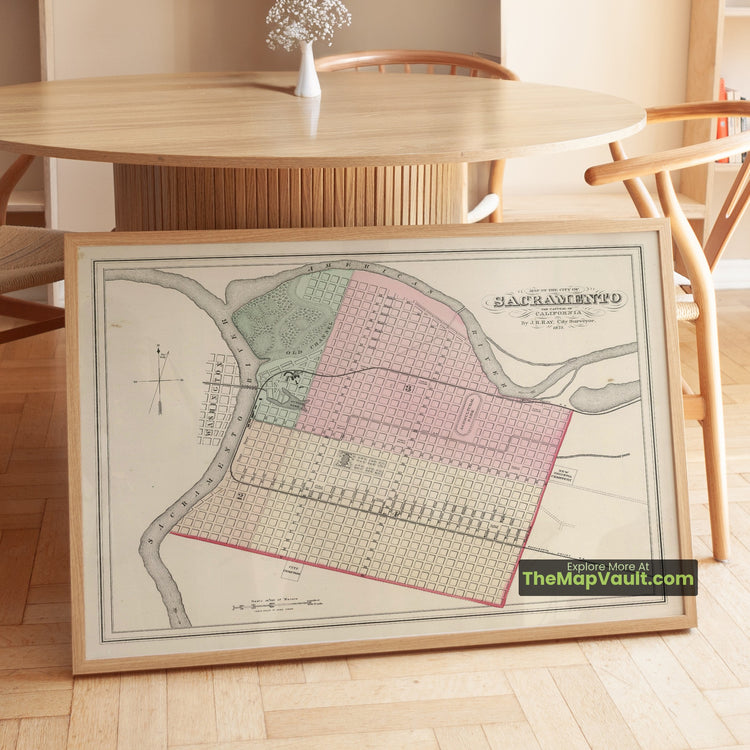 Sacramento, California Map 1874 City Plan - Sacramento, Sacramento River, American River - image 1