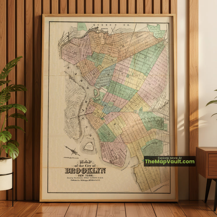 Brooklyn, New York Map 1868 City Plan - Brooklyn, Lower Manhattan, Governors Island - image 1