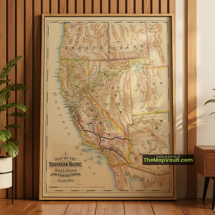 California & Arizona Map 1875 Railroad Print - Los Angeles, San Francisco, Yuma - image 1