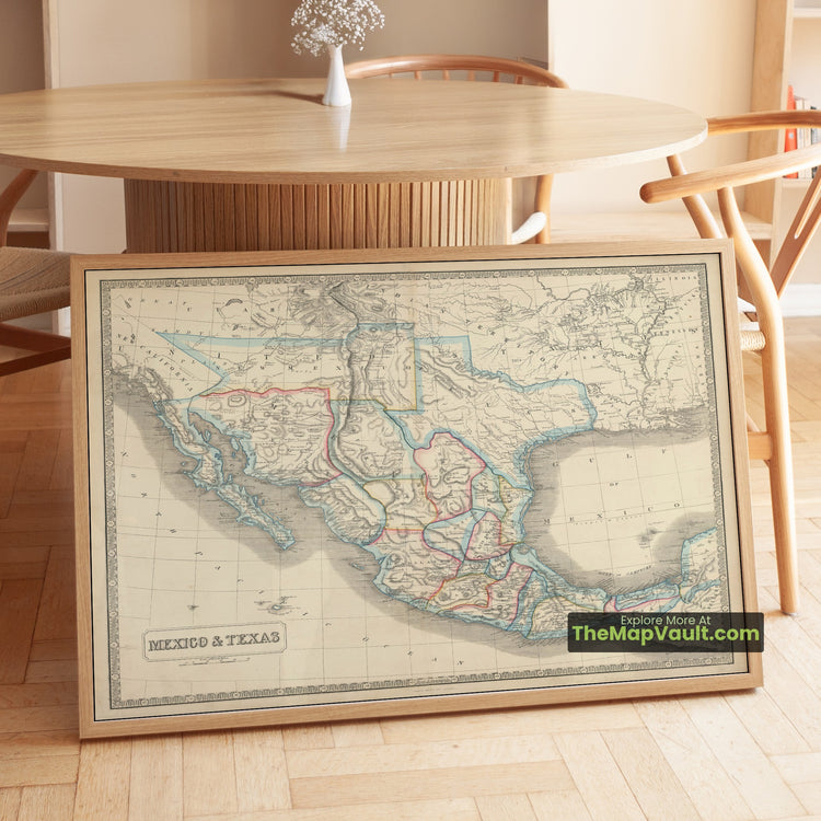 Mexico & Texas Map 1855 Regional Print - Mexico City, Austin, Houston, Veracruz - image 1
