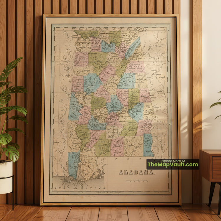 Alabama Map 1846 State Print - Montgomery, Mobile, Huntsville - image 1