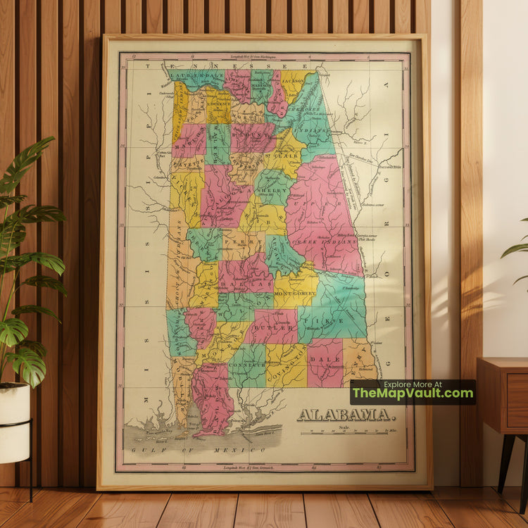 Alabama Map 1828 State Print - Huntsville, Tuscaloosa, Mobile - image 1