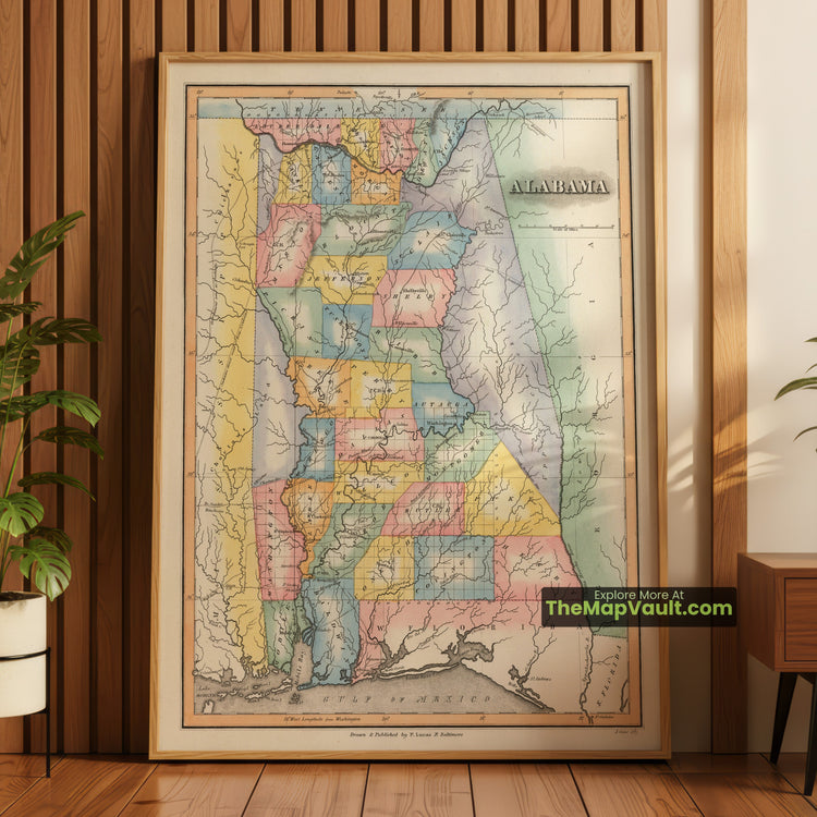 Alabama Map 1822 State Print - Mobile, Huntsville, Montgomery - image 1