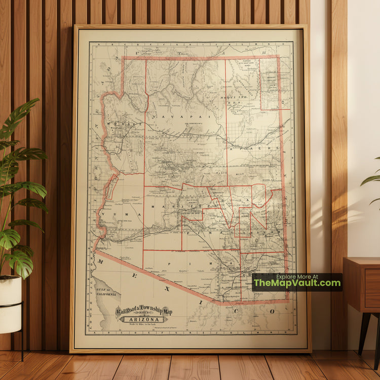 Arizona Map 1886 Railroad Print - Phoenix, Tucson, Prescott - image 1