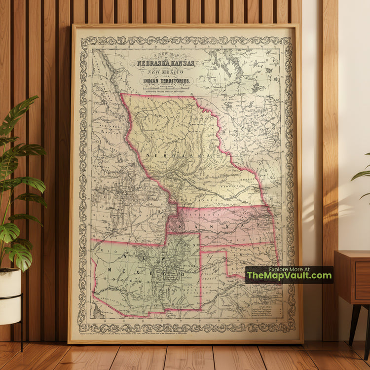 Nebraska, Kansas, New Mexico & Indian Territory Map 1856 Regional Print - Omaha, Topeka, Santa Fe, Tahlequah - image 1
