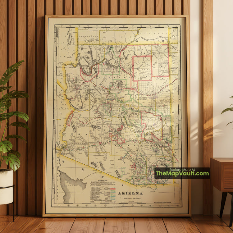 Arizona Map 1909 Territorial Print - Phoenix, Tucson, Prescott - image 1