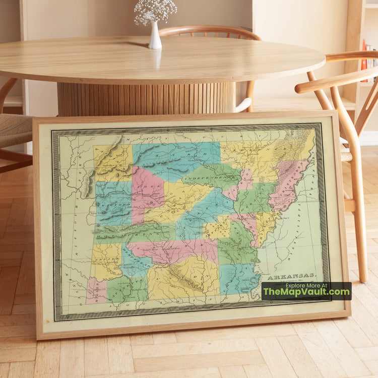 Arkansas Map 1836 State Print - Little Rock, Washington, Batesville - image 1