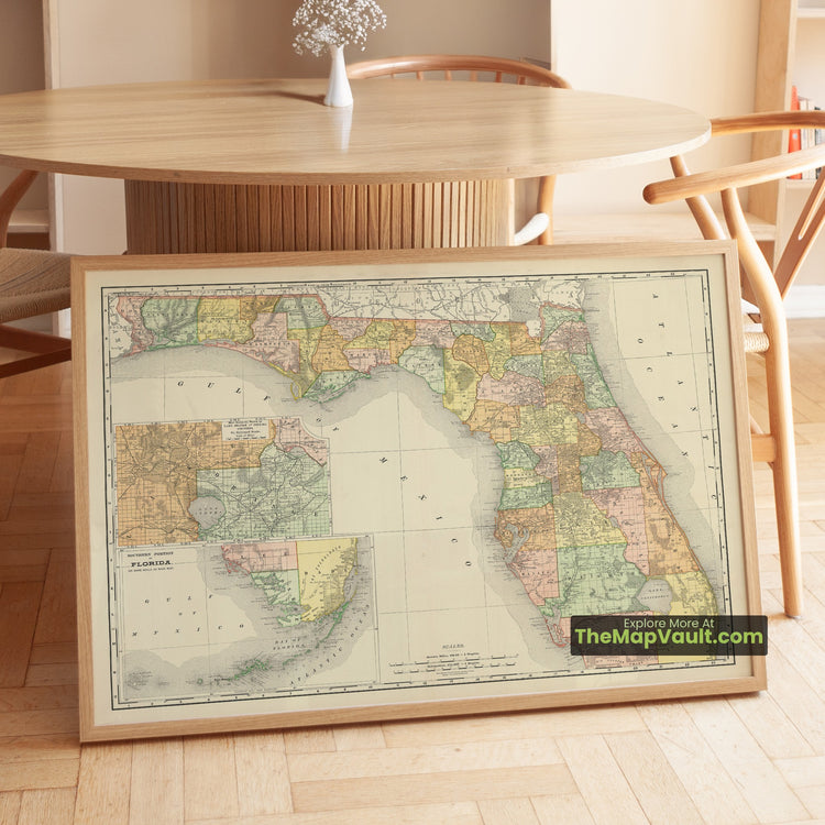 Florida Map 1892 State Print - Tallahassee, Jacksonville, Key West - image 1