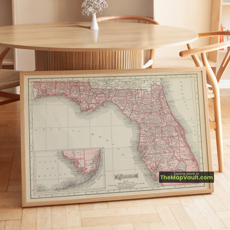 Florida Map 1911 State Print - Orlando, DeLand, Key West - image 1