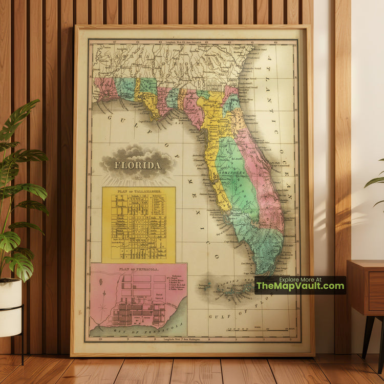 Florida Map 1831 Territorial Print - Tallahassee, Pensacola, St. Augustine - image 1